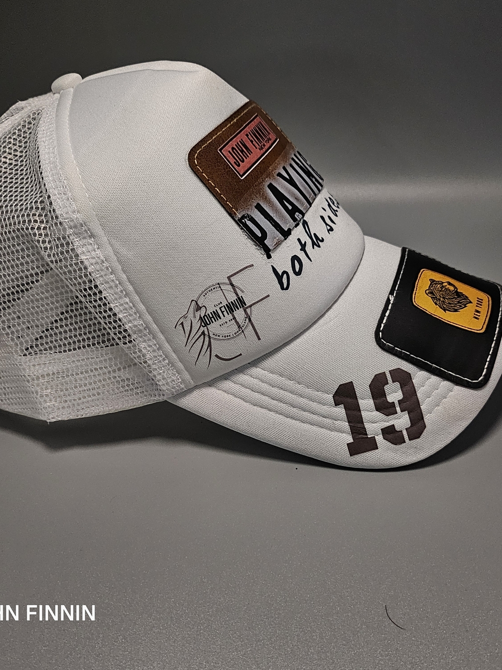 White Mesh Trucker Cap with Patch Logos